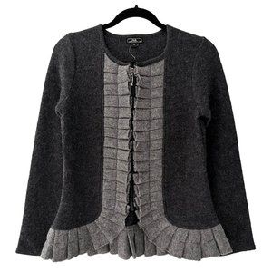 🆕 Lisa International 100% Wool Ruffle Cardigan